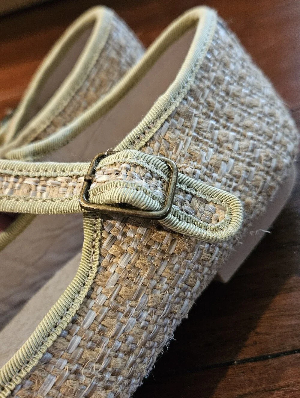 Joyfolie Kids Floral Embroidered Mary Jane Shoes - Natural Straw Look Size 4